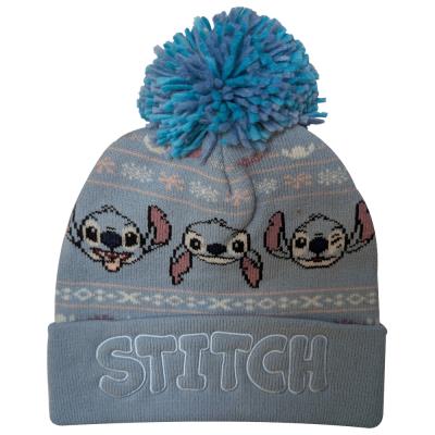 Stitch Pom Beanie - Women's winter Hat - Snowflakes and Stitch