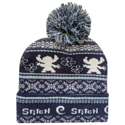 Stitch Bobble Hat - Women's Beanie - Faire Isle Style