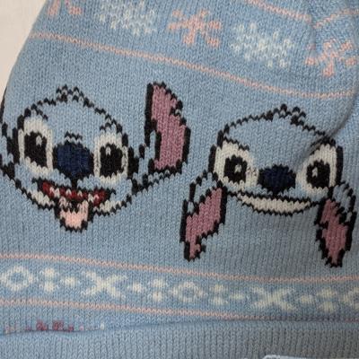 Stitch Pom Beanie - Women's winter Hat - Snowflakes and Stitch
