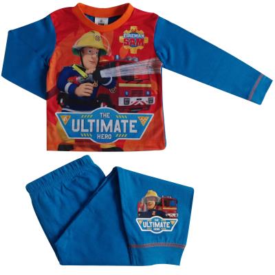 Pyjama Garçon Fireman Sam - Manches Longues, Coton Doux, Imprimé Pompier Intégral, Taille élastique, Cadeau Enfant