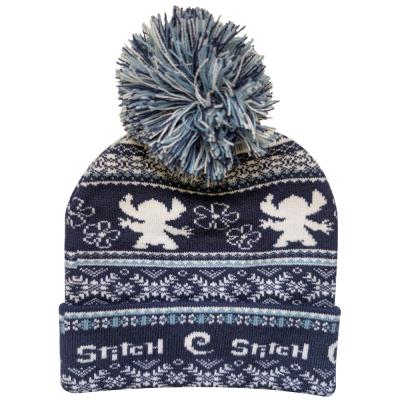 Stitch Bobble Hat - Women's Beanie - Faire Isle Style